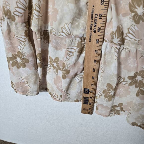 Aerie Tiered Maxi Skirt XL Ivory Beige Multi Floral Elastic Waist Tie Fairy Boho - Picture 11 of 12